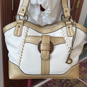 Boc Born shoulder bag white/gold trim & whip stitching 3 compartment NWT